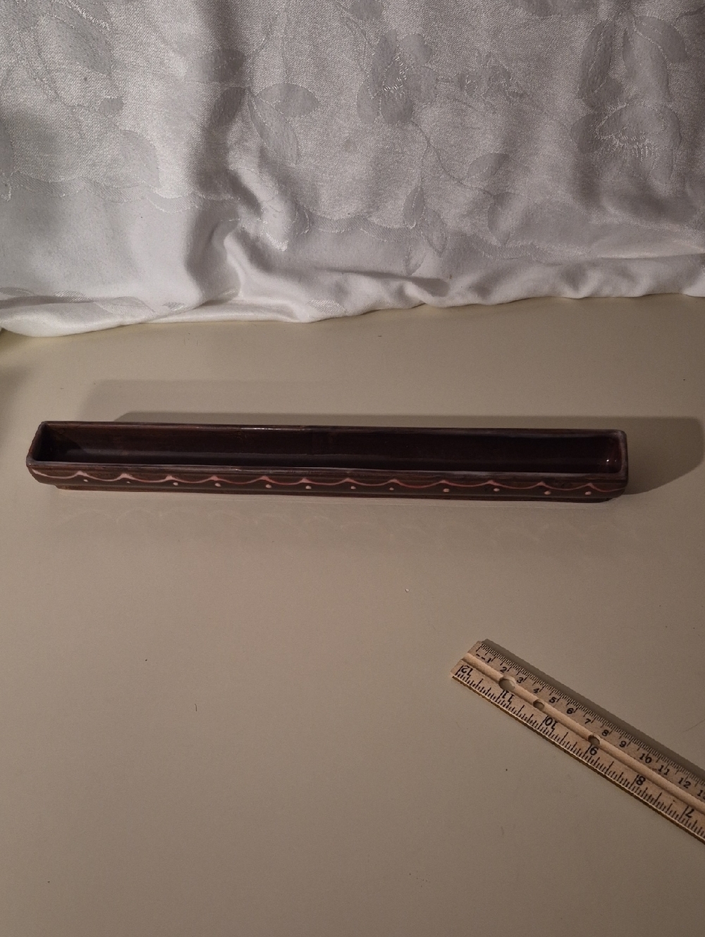 Long Rectangular Olive Tray in Deep Brown Hand Painted Ceramic Italy
